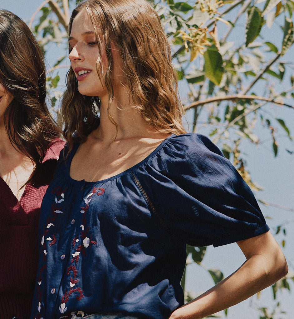 Adeline Blouse | Navy Tops Cleobella