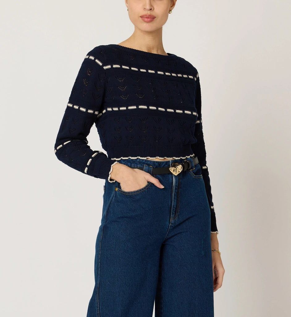 Estrella Sweater | Dark Blue/Ivory Tops Cleobella 