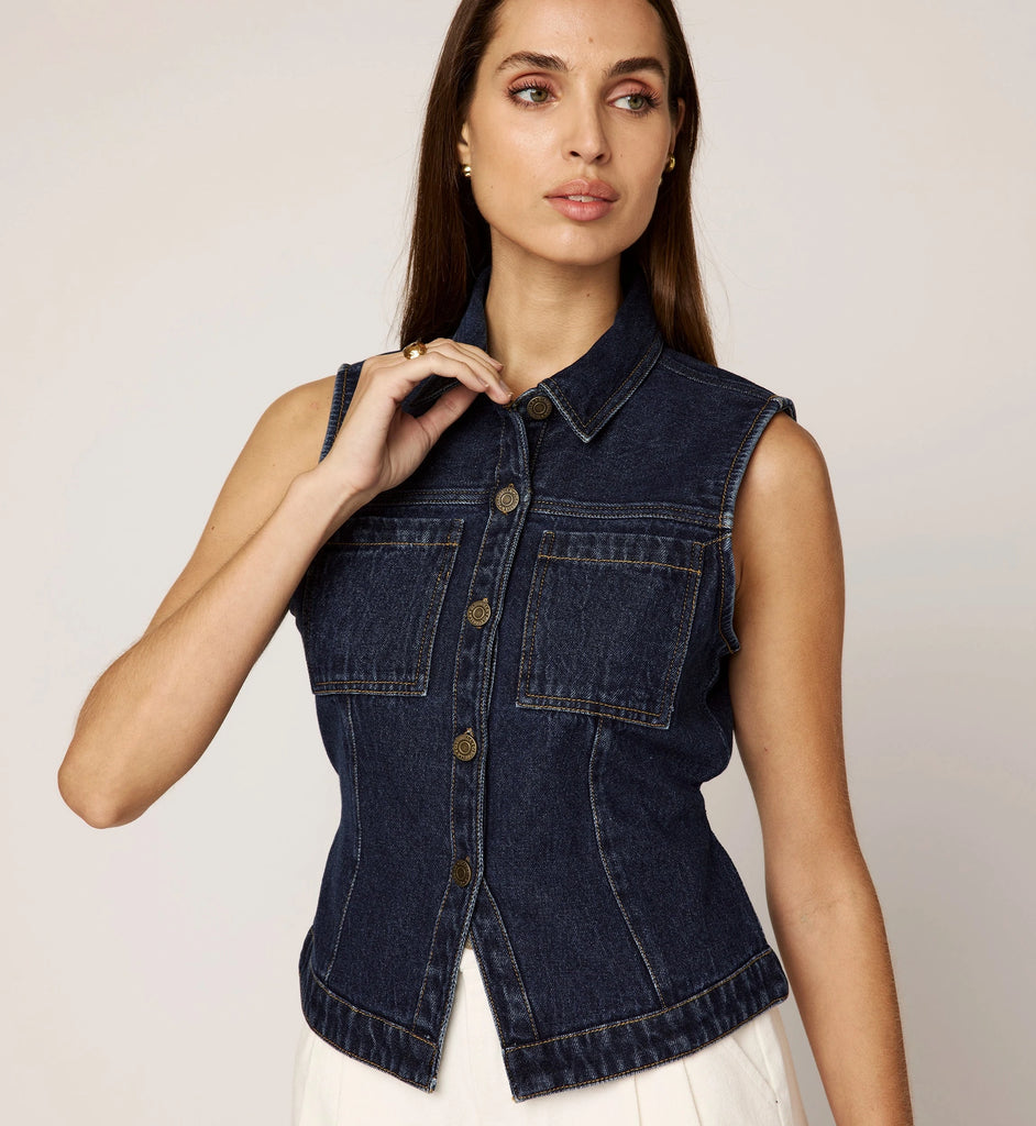 Franka Vest | Dark Denim Tops Cleobella 