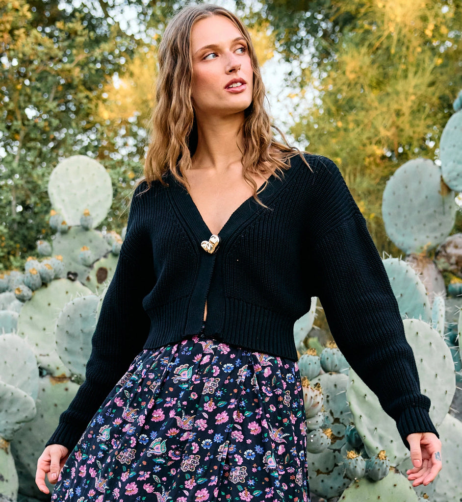 Heart Sweater Cardigan | Black Jackets Cleobella 